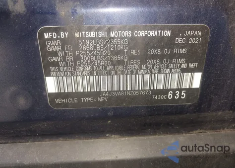 2022 Mitsubishi Outlander Sel 2.5 2Wd/Sel Special Edition 2Wd from USA, damaged, VIN JA4J3VA81NZ057673